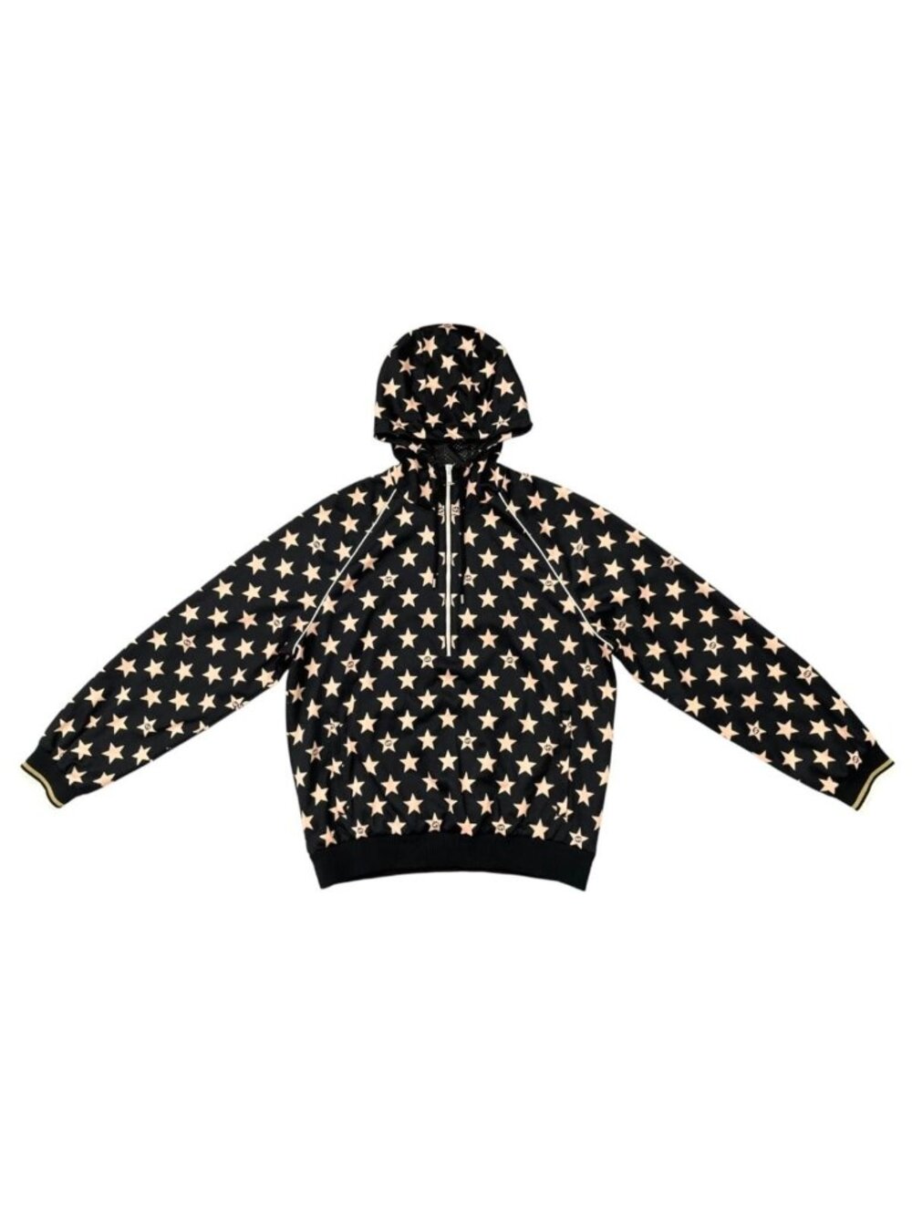 Gucci Jersey Star Interlocking G Half Zip Hoodie Logo Black Pink Gold M